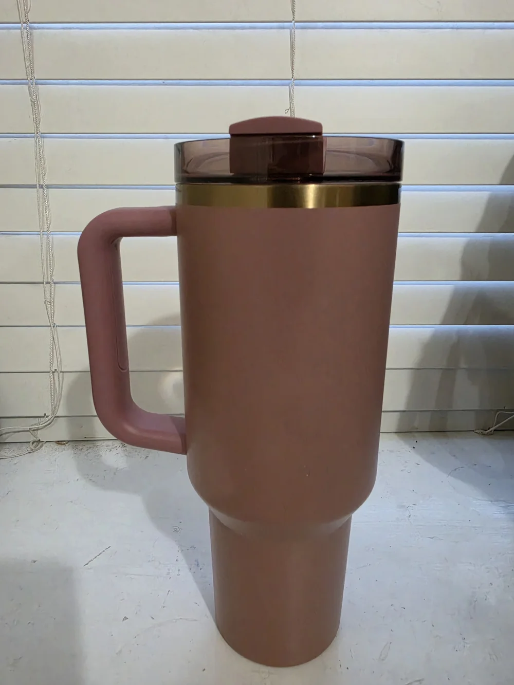 Stanley Rose Pink Travel Tumbler with Gold Accent